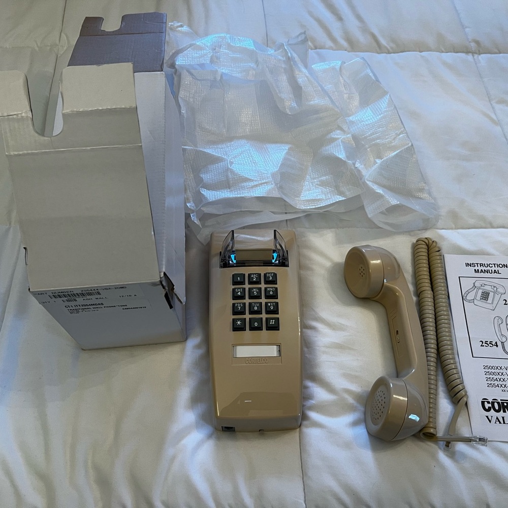 New Box Vintage Retro 1970’s Cortitelcoi push button wall mount telephone cream